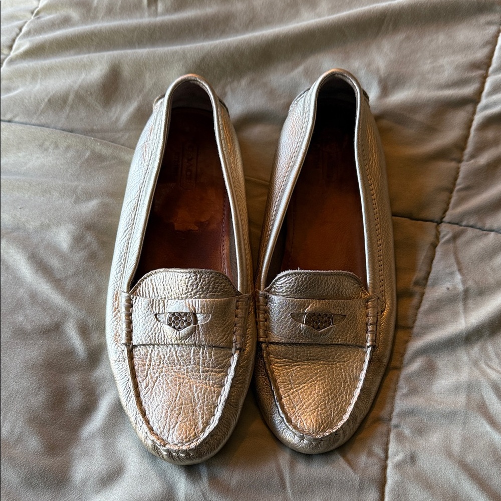 Coach Metallic Gold Leather Loafers